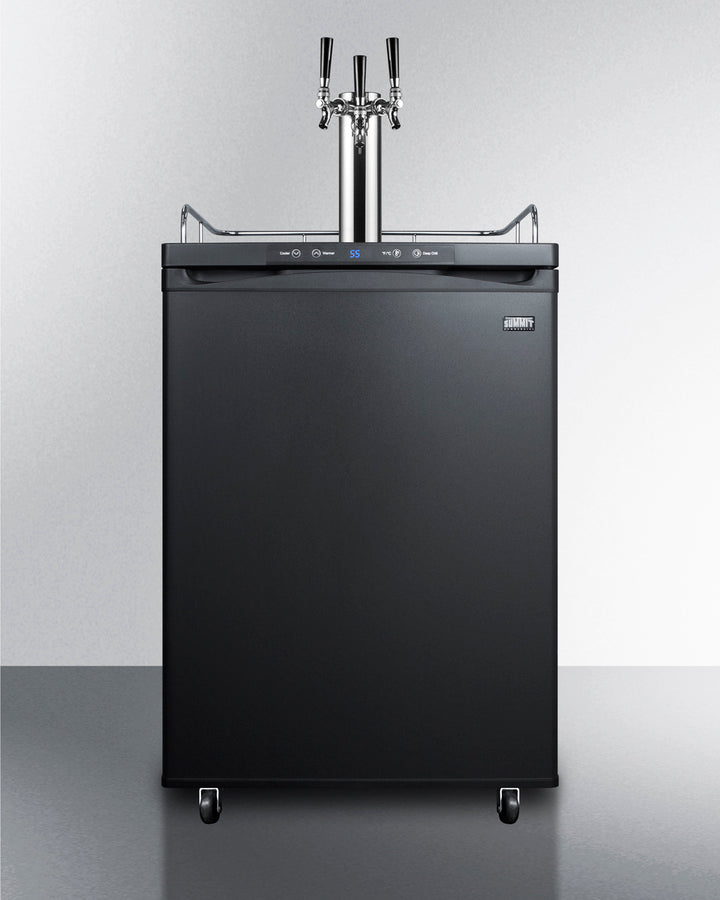 Freestanding residential beer dispenser, auto defrost with triple tap kit, digital thermostat and black exterior finish 