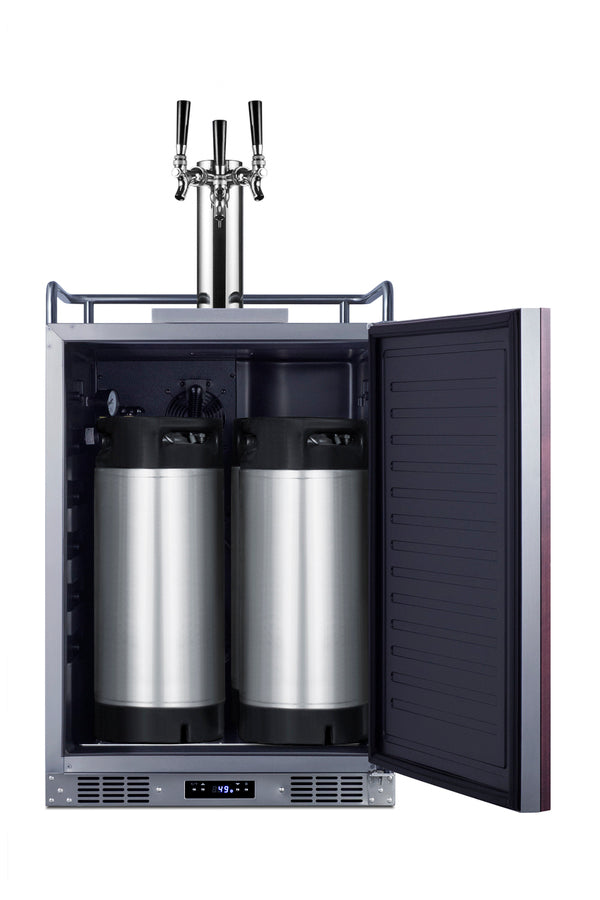 Built-in undercounter triple tap beer kegerator in complete stainless steel with panel-ready door (Model SBC682PNRTRIPLE
