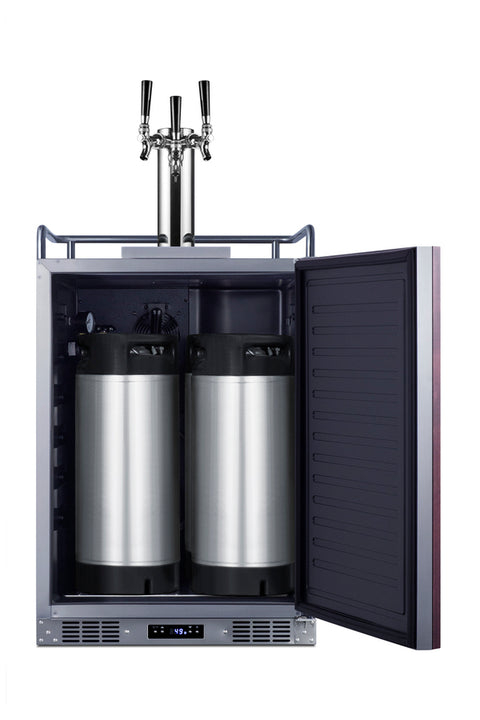 Built-in undercounter triple tap beer kegerator in complete stainless steel with panel-ready door (Model SBC682PNRTRIPLE