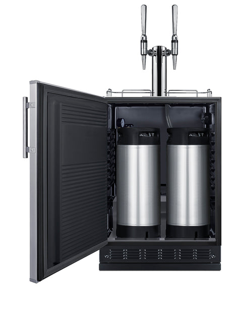 Accucold Commercial dual tap nitro coffee kegerator designed for built-in applications (Model SBC7BRSNCF2LHD)