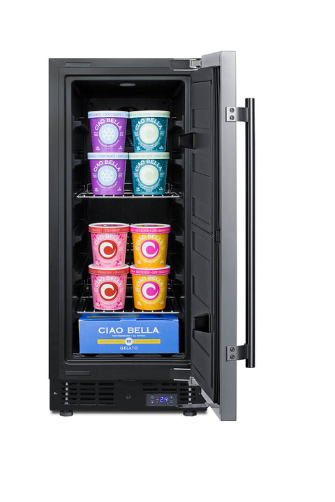 15" Wide Frost-free Freezer for Built-in or Freestanding Use, with Reversible Stainless Steel Door and Lock (Model SCFF1