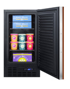 ADA compliant 18" wide frost-free freezer in black for built-in or freestanding use, with integrated door frame for over
