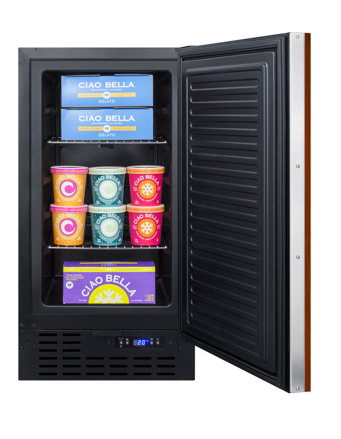 ADA compliant 18" wide frost-free freezer in black for built-in or freestanding use, with integrated door frame for over