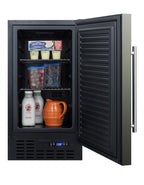 Accucold ADA compliant 18" wide built-in undercounter frost-free freezer with black stainless steel door, lock, and digital therm, ADA (Model SCFF1842KSADALHD)