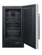 ADA compliant 18" wide frost-free freezer built-in or freestanding use, with SS door, black cabinet, lock, and digital t