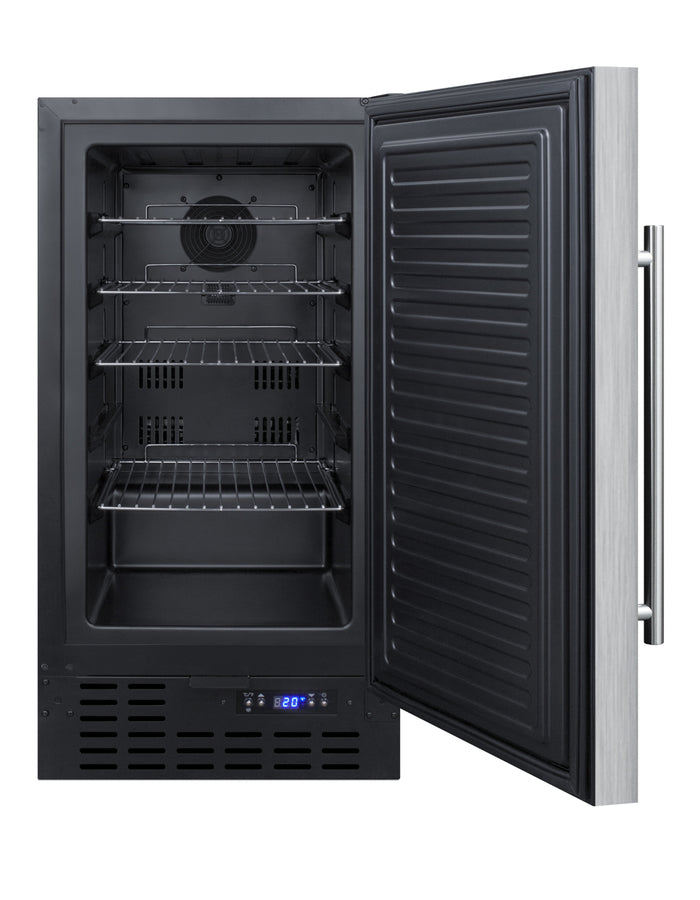 ADA compliant 18" wide frost-free freezer built-in or freestanding use, with SS door, black cabinet, lock, and digital t