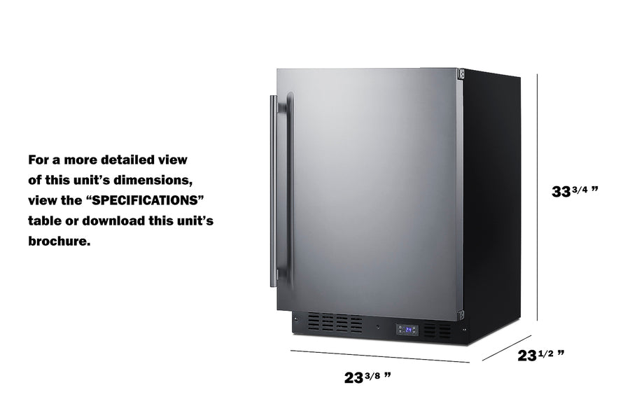 Accucold Frost-free built-in undercounter all-freezer for residential use, with icemaker, digital thermostat, stainless steel doo (Model SCFF53BSSLHD)