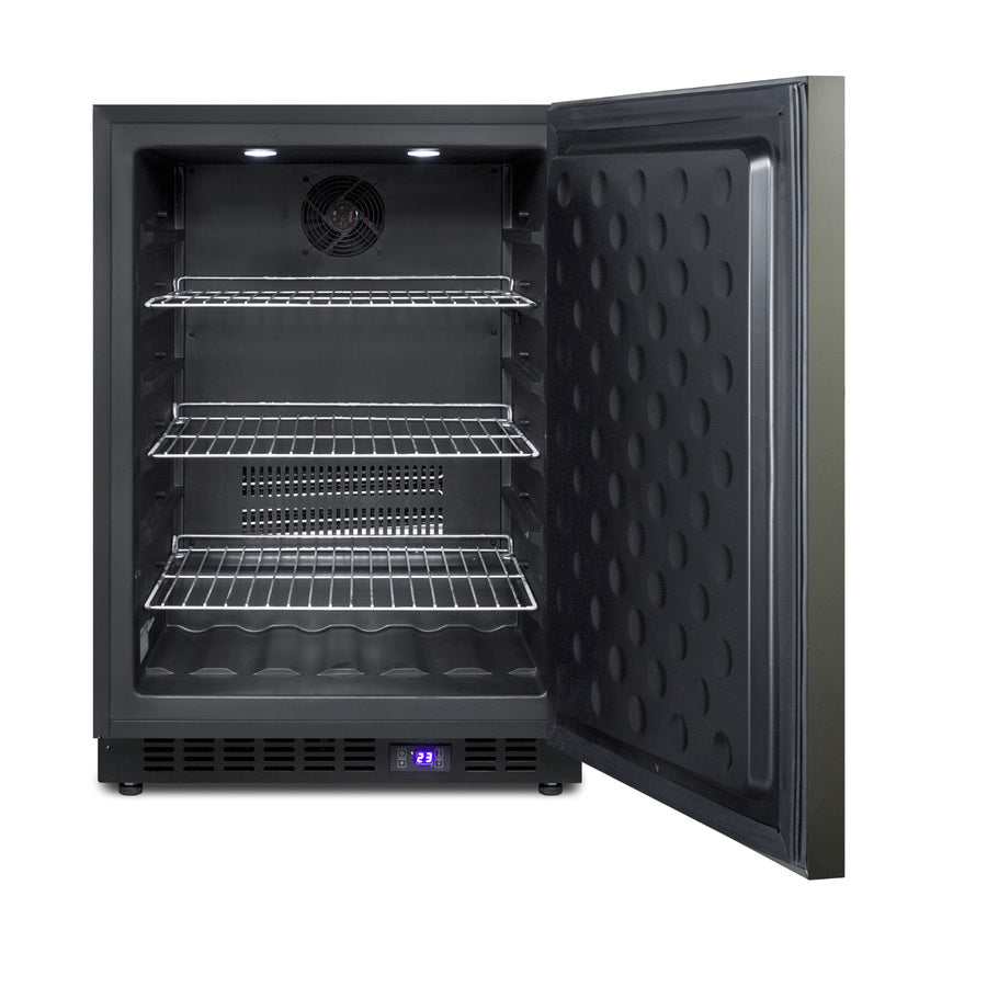 Frost-free built-in undercounter all-freezer for residential or commercial use, with black stainless steel door, horizon
