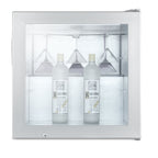 Accucold Compact commercial vodka chiller with self-closing glass door and stainless steel wrapped cabinet