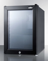 Accucold Compact commercial beverage center with glass door, lock, and black cabinet (Model SCR114LLHD)