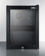 Compact commercial beverage center with glass door, lock, and black cabinet (Model SCR114LLHD) - Front