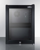 Compact commercial beverage center with glass door, lock, and black cabinet (Model SCR114LLHD) - Front