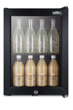 Compact commercial beverage center with glass door, lock, and black cabinet (Model SCR114L)