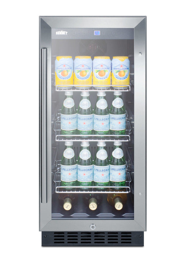 Accucold 15" wide built-in undercounter glass door beverage cooler for home or commercial use, with digital controls, lock, LED l (Model SCR1536BGCSSLHD)