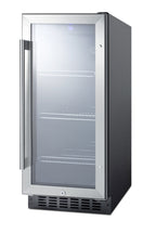 15" wide built-in undercounter glass door beverage cooler for home or commercial use, with digital controls, lock, LED l