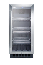 15" wide built-in undercounter glass door beverage cooler for home or commercial use, with digital controls, lock, LED l