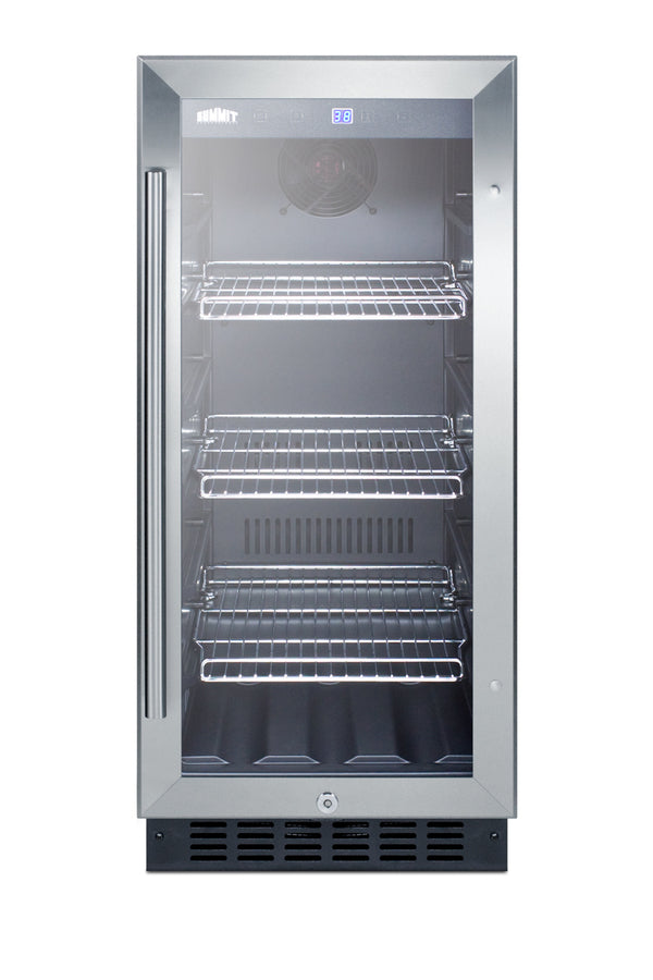 15" wide built-in undercounter glass door beverage cooler for home or commercial use, with digital controls, lock, LED l