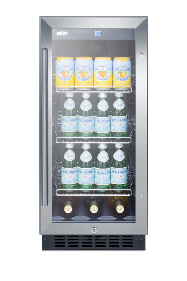 15" wide built-in undercounter glass door beverage cooler for home or commercial use, with digital controls, lock, LED l