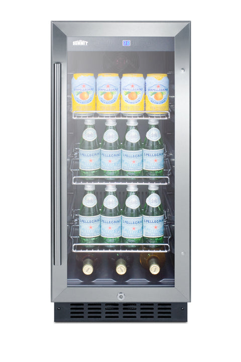 15" wide built-in undercounter glass door beverage cooler for home or commercial use, with digital controls, lock, LED l