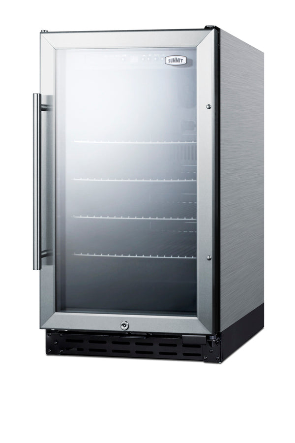 Accucold 18" wide ADA compliant built-in undercounter glass door refrigerator with stainless steel wrapped cabinet, lock, and dig, ADA (Model SCR1841BCSSADALHD)