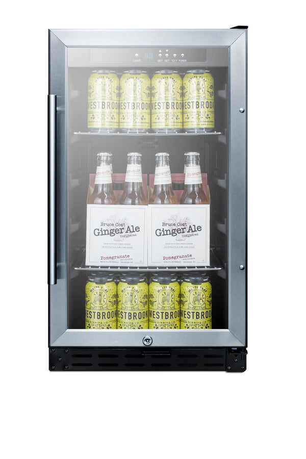 Accucold 18" wide ADA compliant built-in undercounter glass door refrigerator with stainless steel wrapped cabinet, lock, and dig, ADA (Model SCR1841BCSSADALHD) Main image