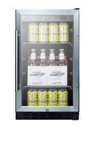 Accucold 18" wide ADA compliant built-in undercounter glass door refrigerator with stainless steel wrapped cabinet, lock, and dig, ADA (Model SCR1841BCSSADALHD)