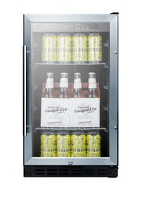 Accucold 18" wide ADA compliant built-in undercounter glass door refrigerator with stainless steel wrapped cabinet, lock, and dig, ADA (Model SCR1841BCSSADALHD)