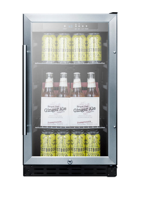Accucold 18" wide ADA compliant built-in undercounter glass door refrigerator with stainless steel wrapped cabinet, lock, and dig, ADA (Model SCR1841BCSSADALHD)