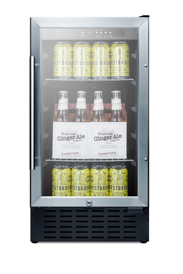 18" Wide Built-in Undercounter Glass Door All-refrigerator with a Stainless Steel Wrapped Cabinet and Lock (Model SCR184