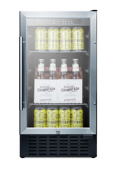 18" Wide Built-in Undercounter Glass Door All-refrigerator with a Stainless Steel Wrapped Cabinet and Lock (Model SCR184