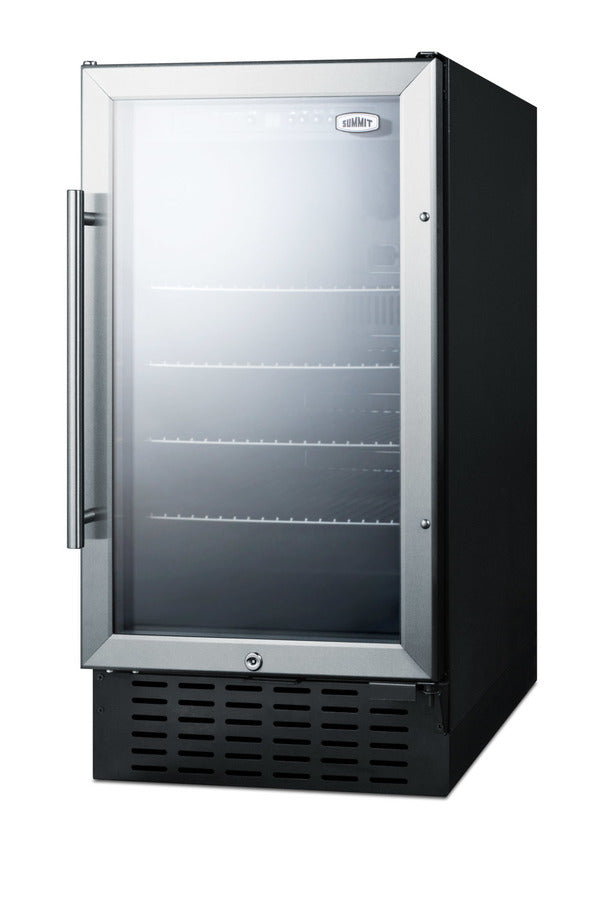18" wide glass door refrigerator for built-in or freestanding use, with digital controls, lock, and LED light (Model SCR