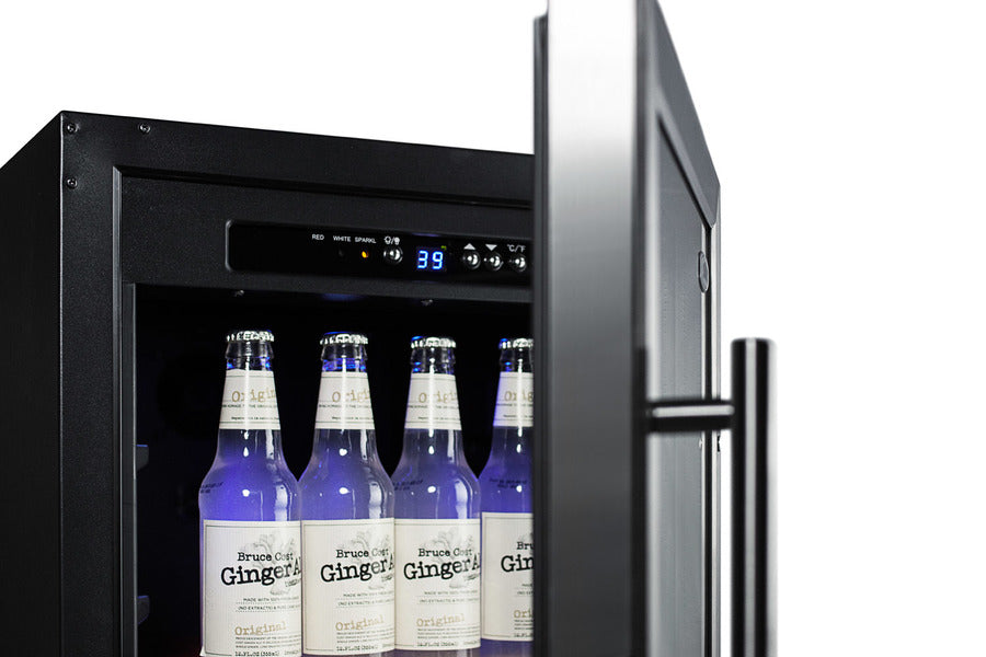 18" wide glass door refrigerator for built-in or freestanding use, with digital controls, lock, and LED light (Model SCR