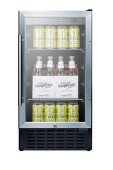 18" wide glass door refrigerator for built-in or freestanding use, with digital controls, lock, and LED light (Model SCR