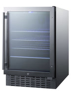 Built-in undercounter beverage refrigerator with seamless trimmed glass door, digital controls, lock, and stainless stee (Model SCR2466BCSS) - Angle