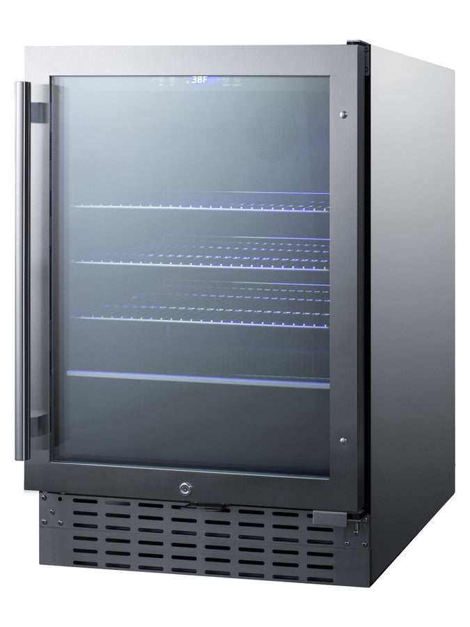 Built-in undercounter beverage refrigerator with seamless trimmed glass door, digital controls, lock, and stainless stee (Model SCR2466BCSS) - Angle