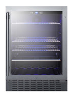 Built-in undercounter beverage refrigerator with seamless trimmed glass door, digital controls, lock, and stainless stee