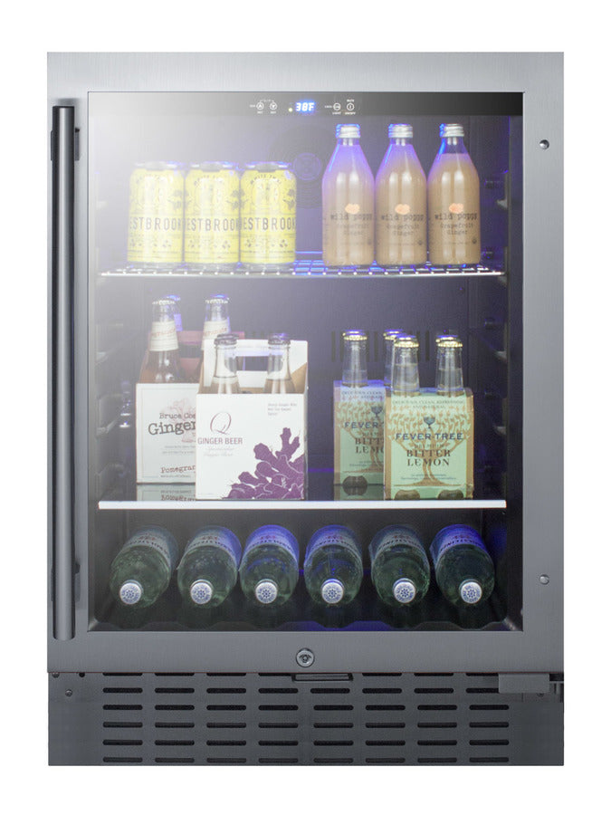 Built-in undercounter beverage refrigerator with seamless trimmed glass door, digital controls, lock, and stainless stee (Model SCR2466BCSS) - Full