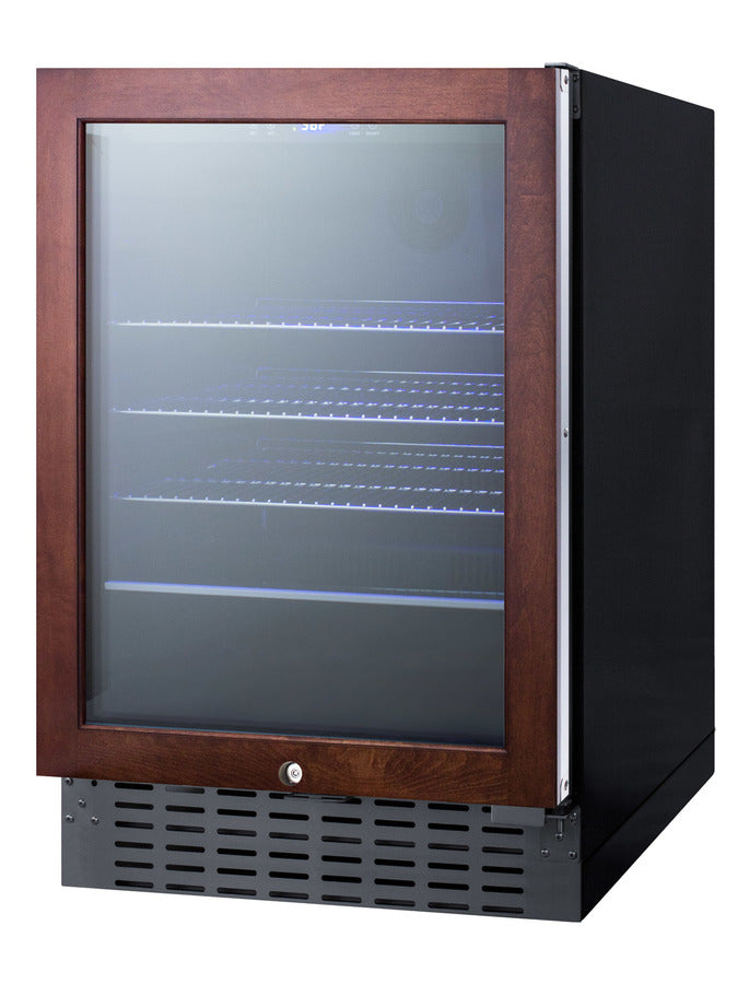 Built-in undercounter beverage refrigerator with panel-ready glass door, digital controls, lock, and black cabinet (Mode