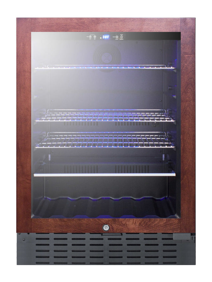 Built-in undercounter beverage refrigerator with panel-ready glass door, digital controls, lock, and black cabinet (Mode