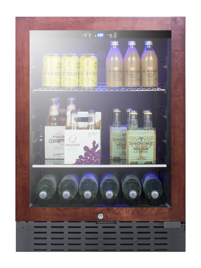 Built-in undercounter beverage refrigerator with panel-ready glass door, digital controls, lock, and black cabinet (Mode