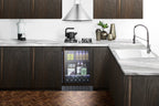 Built-in undercounter beverage refrigerator with panel-ready glass door, digital controls, lock, and black cabinet (Mode