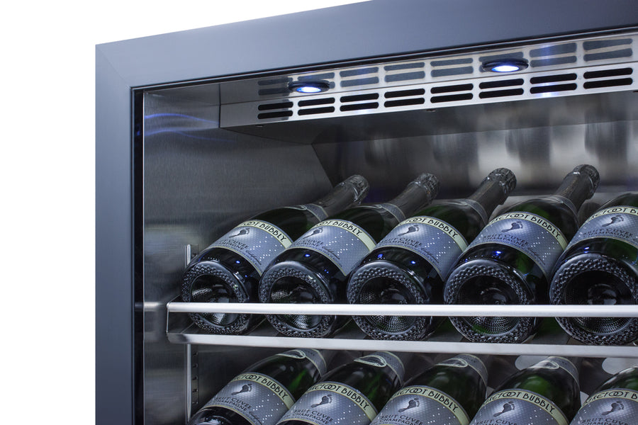 Accucold Commercial outdoor built-in undercounter wine cellar with champagne style shelving (Model SCR611GLOSCHLHD)