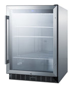 Outdoor built-in undercounter commercial glass door beverage center with stainless steel interior and exterior cabinet (