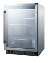 Outdoor built-in undercounter commercial glass door beverage center with stainless steel interior and exterior cabinet (