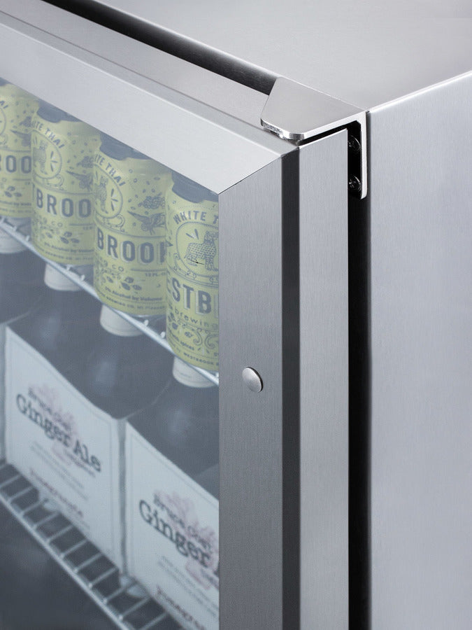 Outdoor built-in undercounter commercial glass door beverage center with stainless steel interior and exterior cabinet (