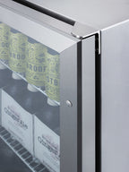 Outdoor built-in undercounter commercial glass door beverage center with stainless steel interior and exterior cabinet (
