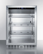 Outdoor built-in undercounter commercial glass door beverage center with stainless steel interior and exterior cabinet (