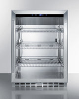 Outdoor built-in undercounter commercial glass door beverage center with stainless steel interior and exterior cabinet (