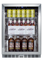 Outdoor built-in undercounter commercial glass door beverage center with stainless steel interior and exterior cabinet (