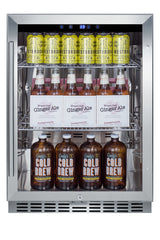 Outdoor built-in undercounter commercial glass door beverage center with stainless steel interior and exterior cabinet (